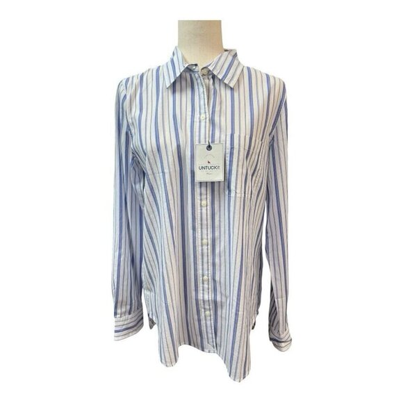 UNTUCKit Pinot Perse Womens Shirt~Size 2~Stripe Blue White Long Sleeve Button Up - Picture 1 of 10